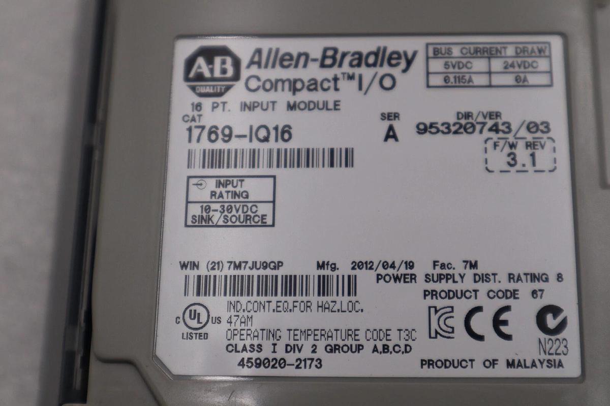Used 1769-IQ16 ALLEN BRADLEY INPUT MODULE SERIES A STOCK K-39-A