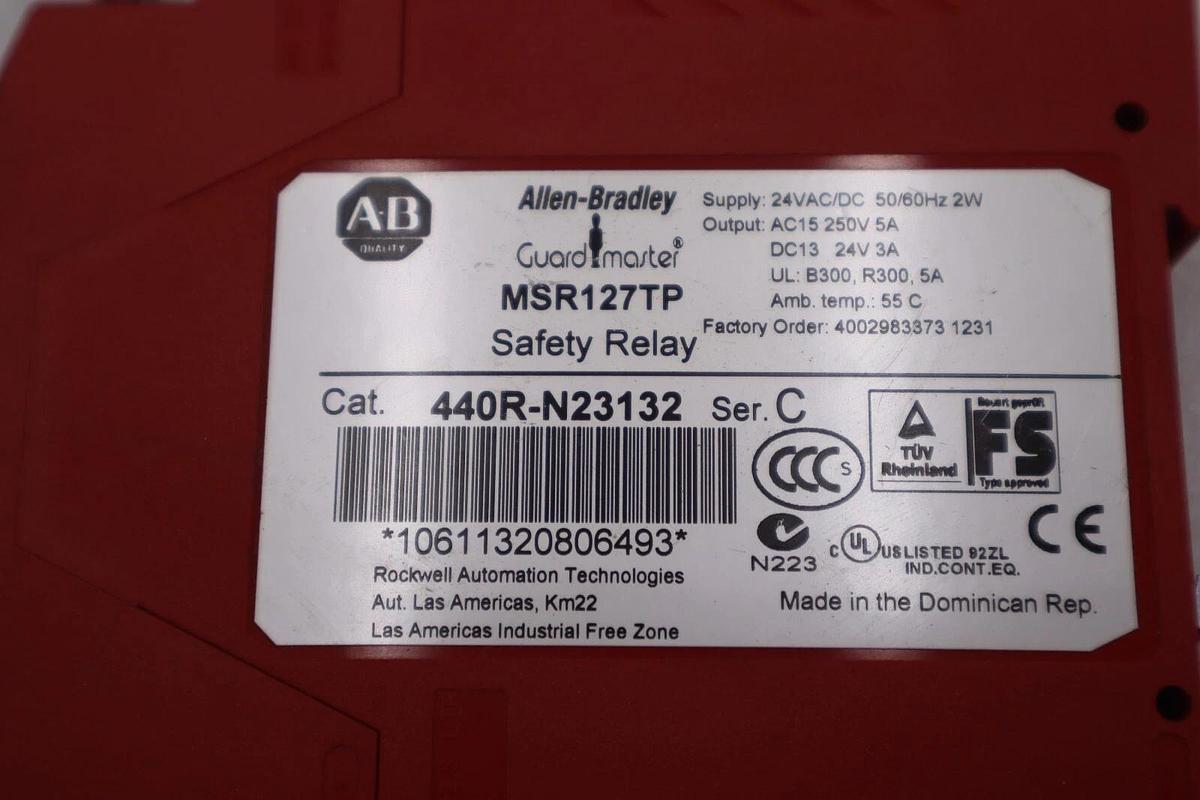 Used Allen Bradley 440R-N23132 /C, Safety Relay, Guard Master MSR127TP STOCK L-206A