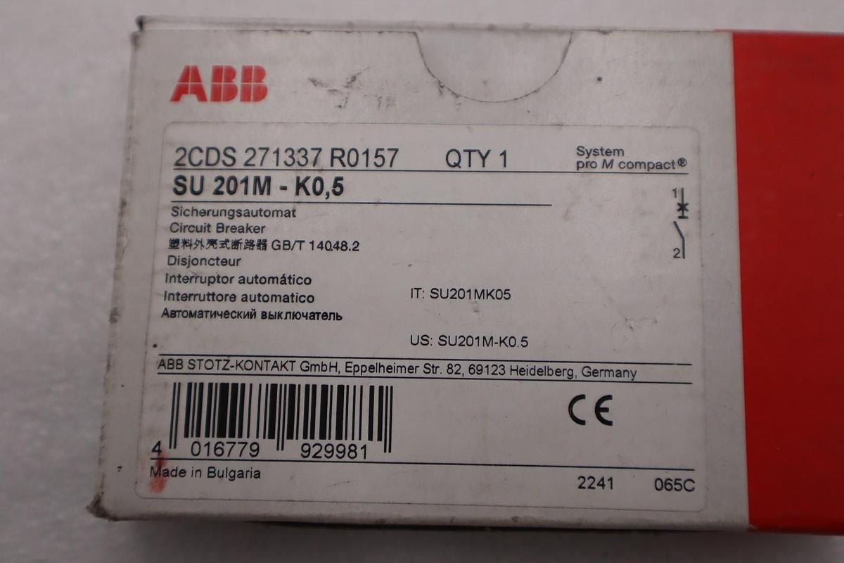 Used LOT OF 2 NEW ABB SU 201M K0,5 CIRCUIT BREAKER 2CDS 271337 R0157 STOCK H1310A