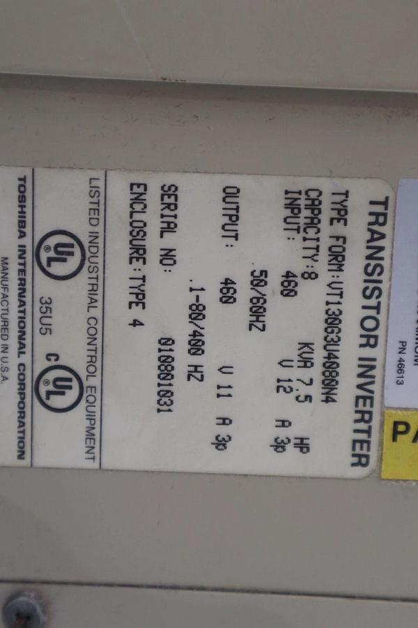 Used TOSHIBA G3 TOSVERT-130 TRANSISTOR INVERTER vt130g3u4080n4 7.5 HP STOCK 4334