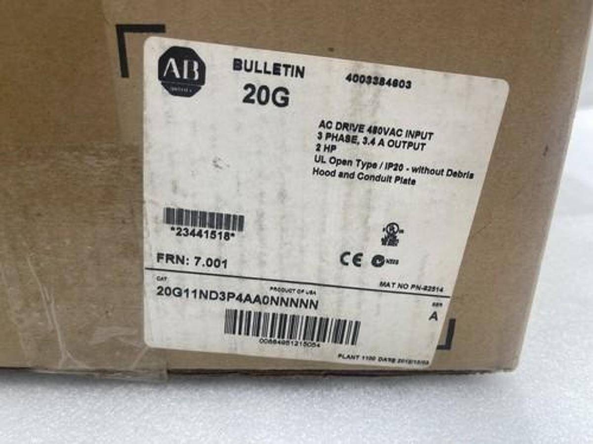 NEW ALLEN BRADLEY 20G11ND3P4AA0NNNNN AC DRIVE COOLED POWERFLEX 755 STOCK 4456