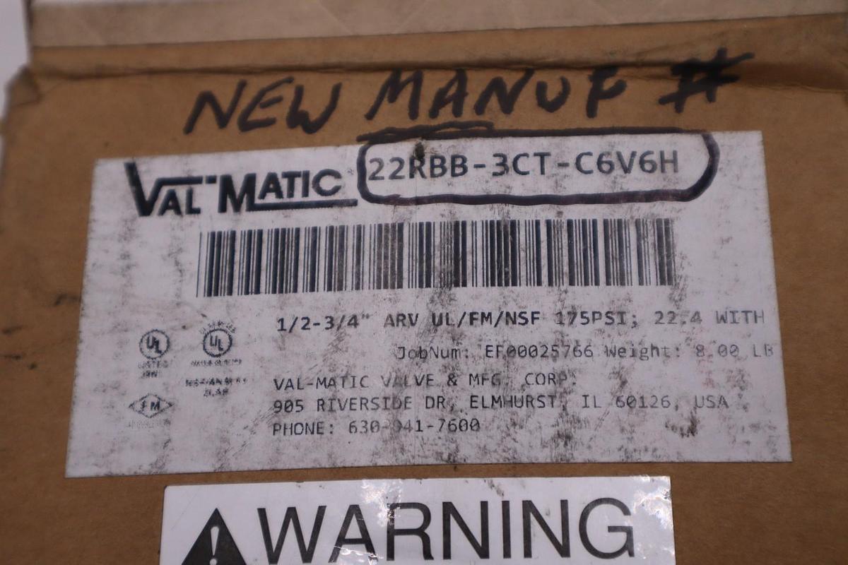 Used Val Matic Check Valve 22RBB-3CT-C6V6H 1/2-3/4" Flanged Valve 175PSI NEW #2081B