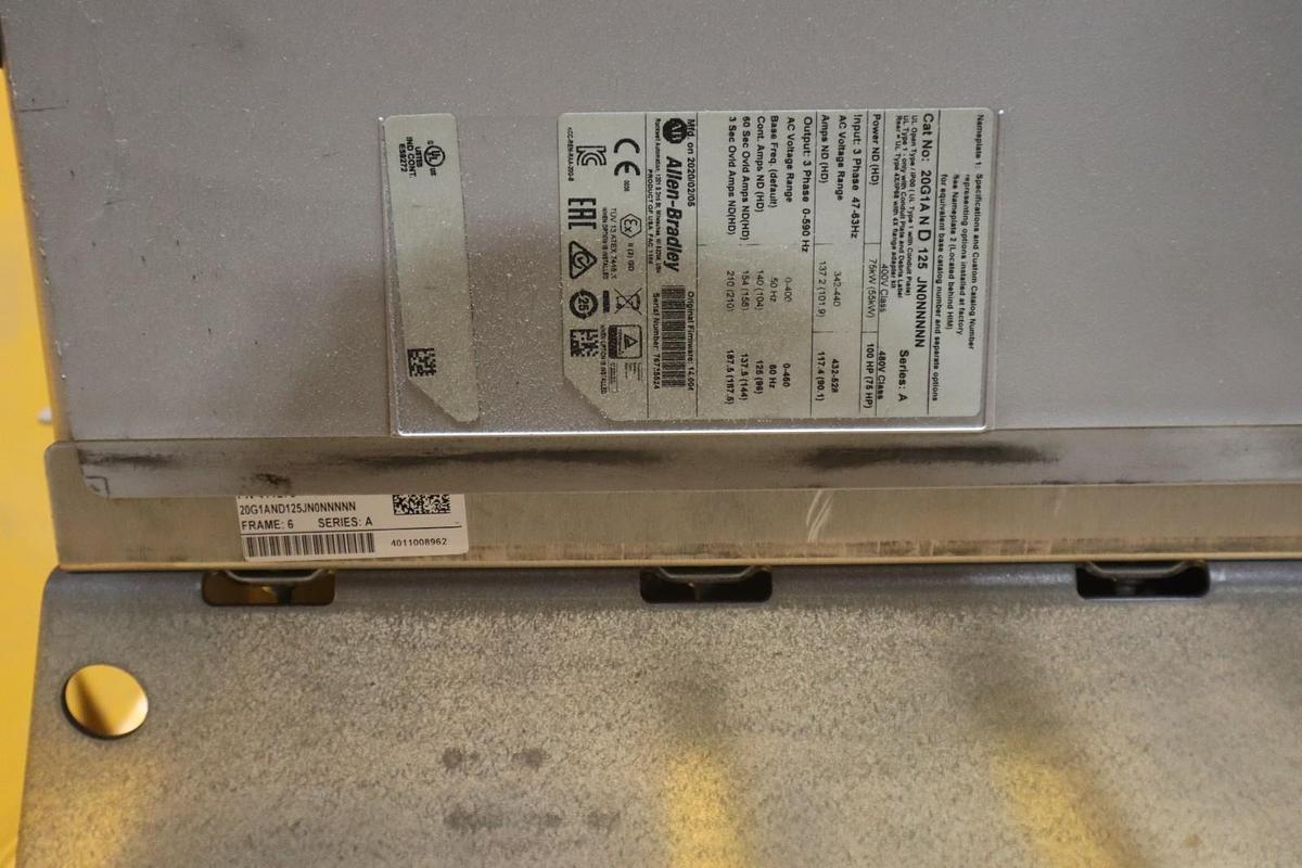 Used ALLEN BRADLEY Powerflex 755 20G1AND125JN0NNNNN 480V 100HP DRIVE VFD #CC103