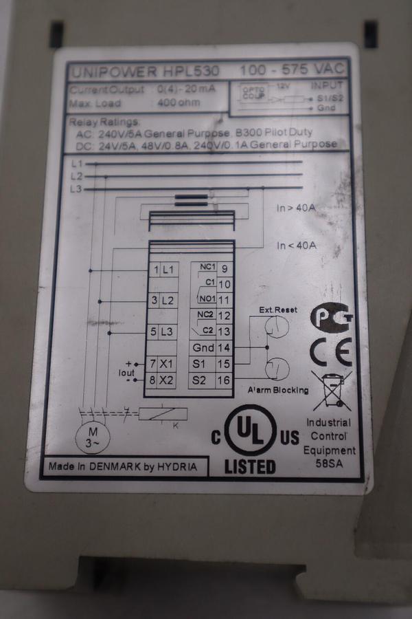 Used UNIPOWER HPL530 OVERLOAD ELECTRIC RELAY STOCK K-171C