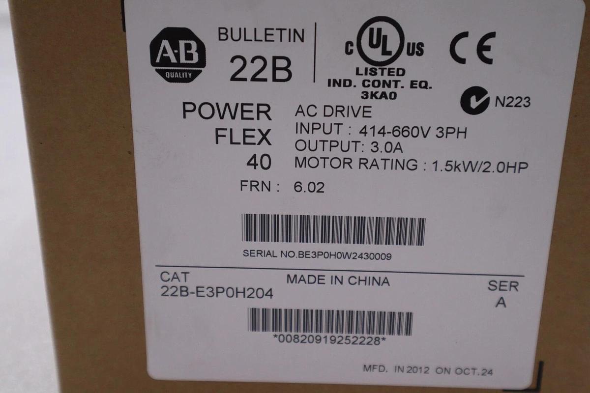 Used NEW ALLEN BRADLEY 22B-E3P0H204 POWERFLEX 40 2 HP SER A STOCK 2593