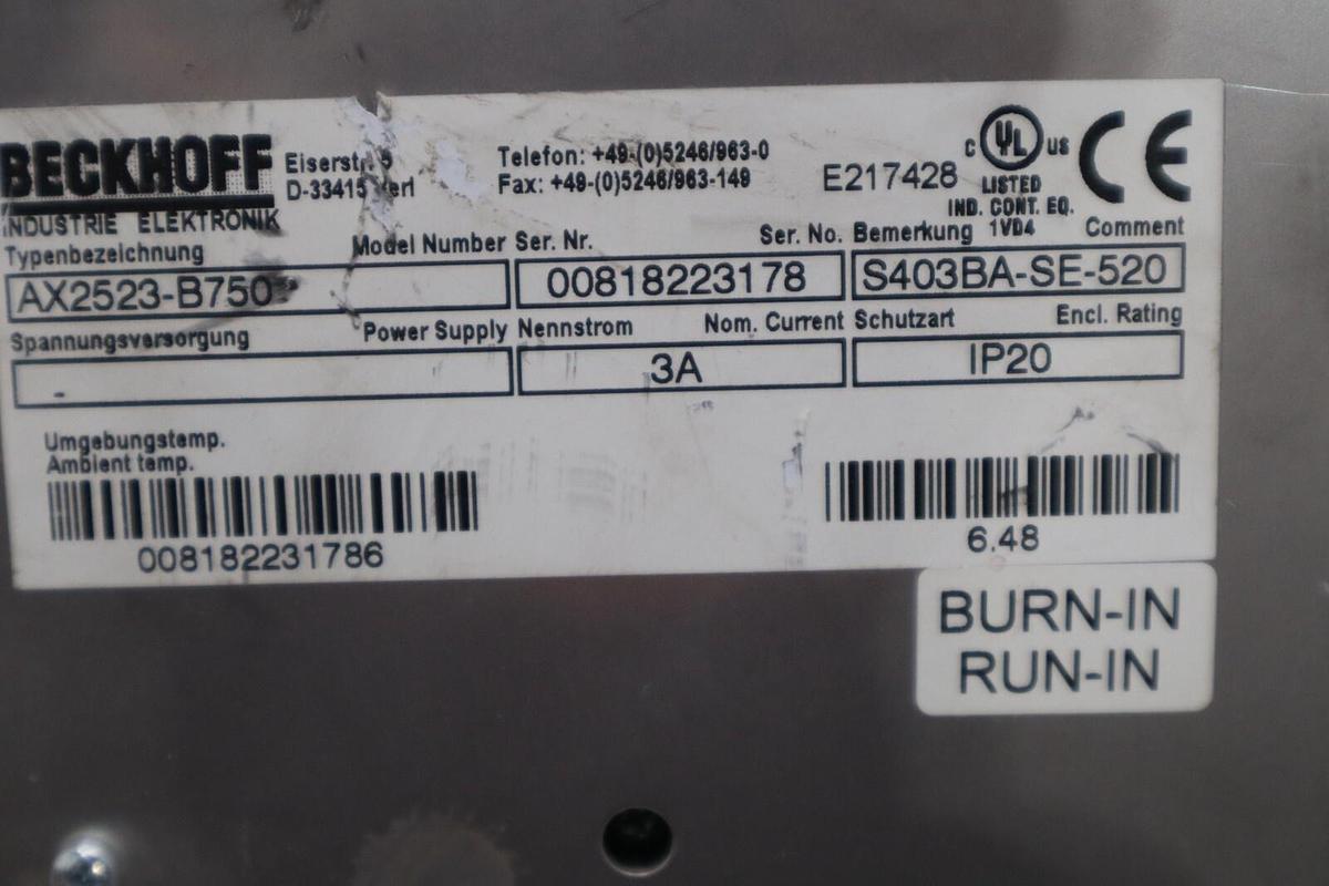 Used Beckhoff AX2523-B750 Servo Drive STOCK 3430-D