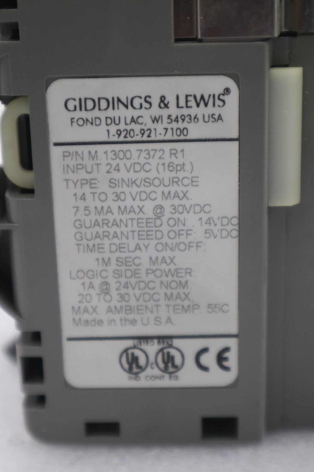 Used GIDDINGS & LEWIS M.1300.7372 R1 Input Module 24VDC SINK/SOURCE STOCK 646-D