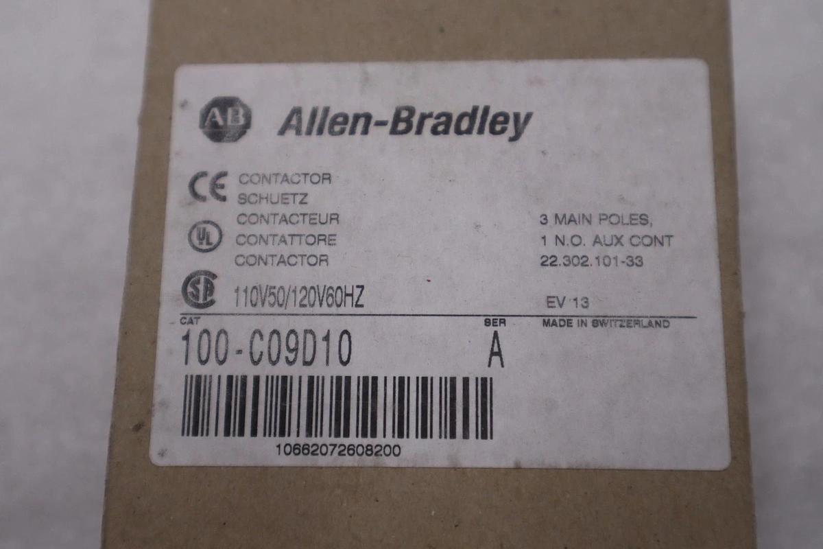 NEW OPEN BOX ALLEN BRADLEY AB 100-C09D10 CONTACTOR 9 AMP COIL 120 V STK GF784A 662072608203