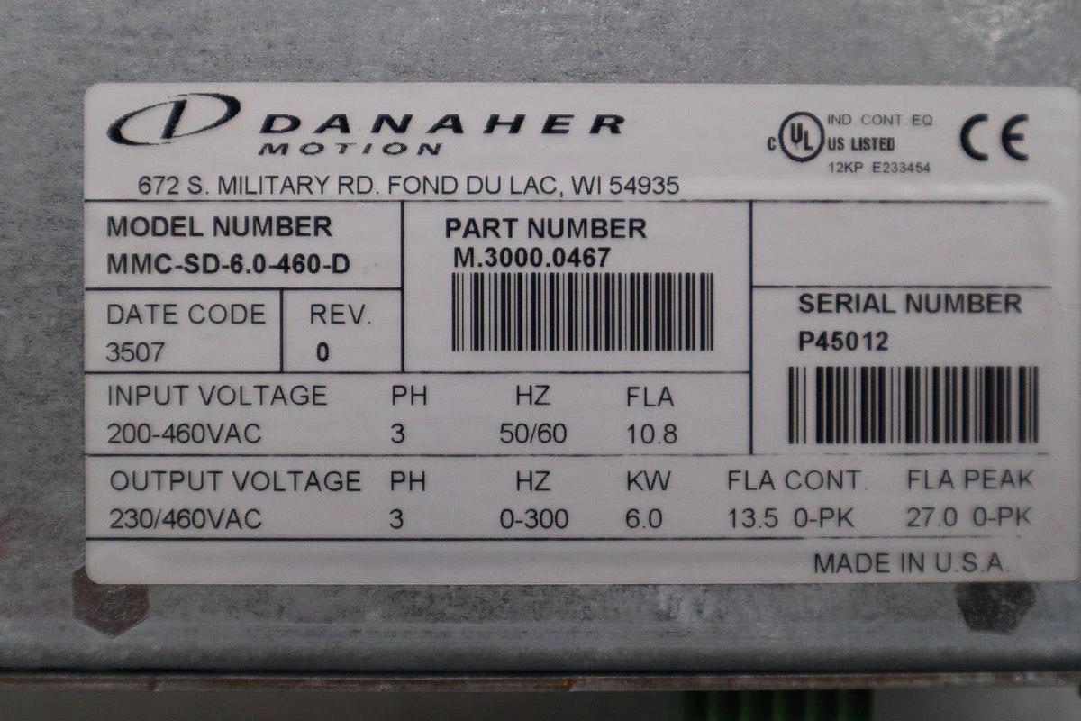 Used DANAHER Drive MMC-SD-6.0-460-D Functionally intact STOCK 5855