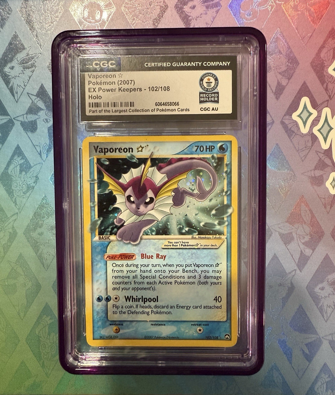 Used 2007 POKEMON EX POWER KEEPERS GOLD STAR #102 VAPOREON-HOLO CGC WORLD RECORD 1/1