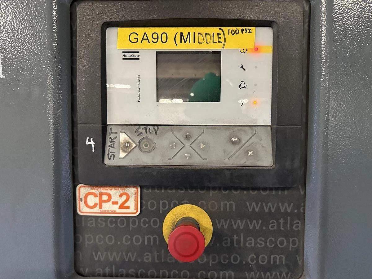 Used 125 HP ATLAS COPCO AIR COMPRESSOR MODEL GA90VSD MANUFACTURED 2019