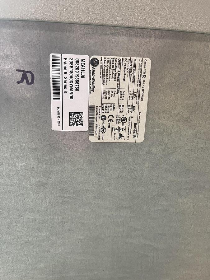 Used Allen Bradley 20BR180A0QYNAND0 SERIES B POWERFLEX 700 DRIVE VFD 150 HP S-153