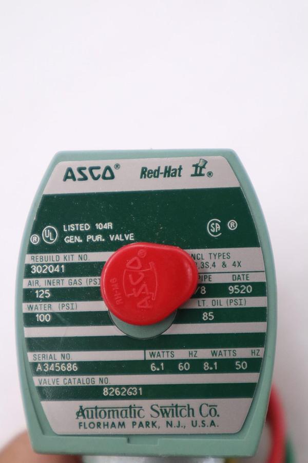 Used Asco Red Hat, Solenoid Valve 1/8" Pipe, 6.1 W, 8262G31, New STOCK H1170A