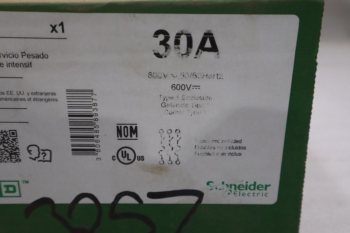 Square D VH361GL SAFETY SWITCH HEAVY DUTY FUSED TYPE 1 600V 30-AMP - STK GF1020