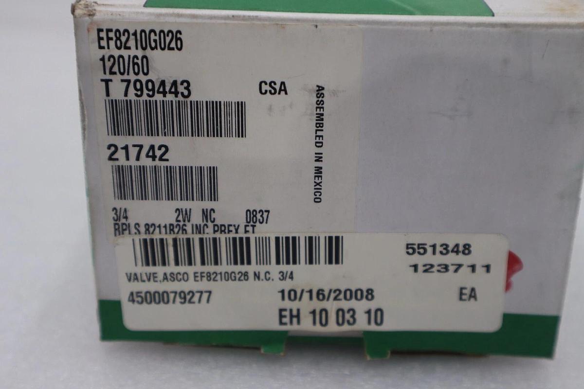 Used NEW IN BOX REDHAT EF8210G026 3/4 2W SOLENOID VALVE STOCK G541