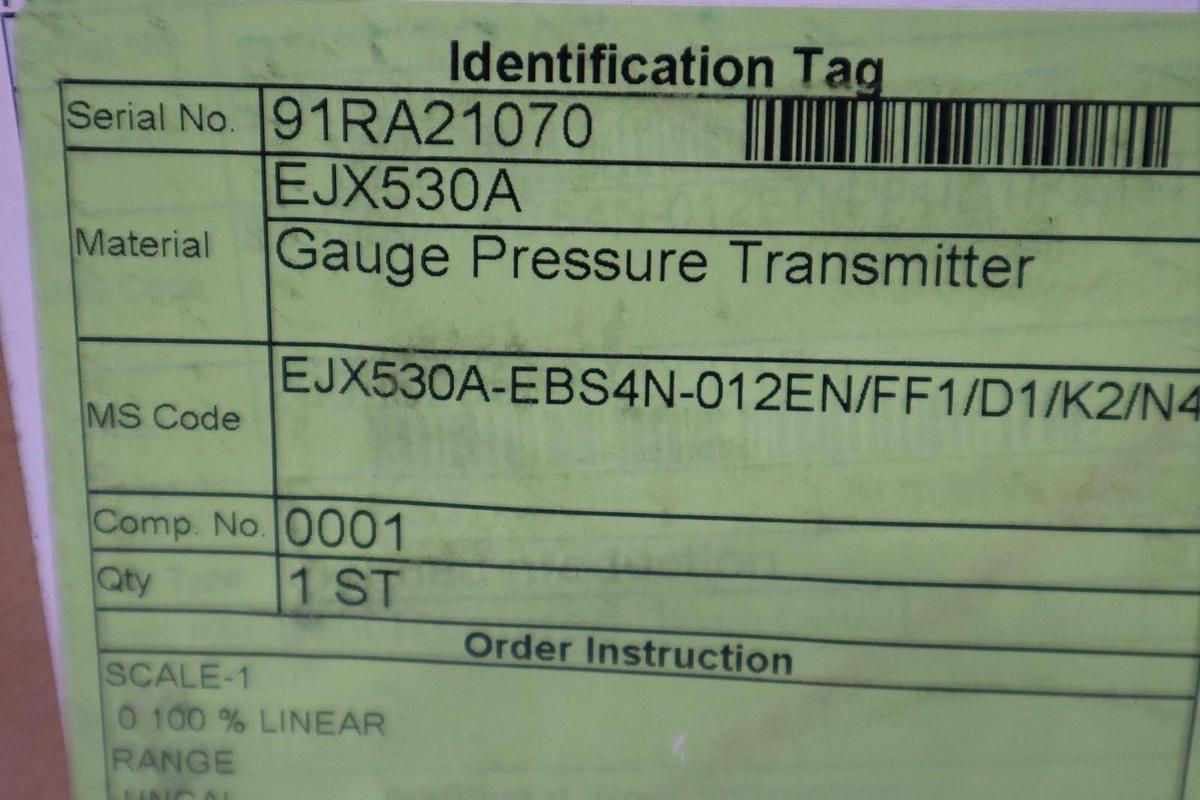 Used NEW YOKOGAWA EJX530A-EBS4N-012EN/FF1/D1/K2/N4 PRESSURE TRANSMITTER STOCK G100