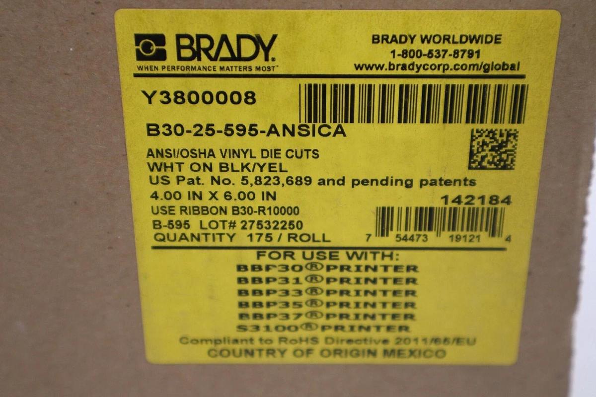 Used NEW Brady B30-25-595-ANSICA Indoor/Outdoor Vinyl STOCK H387