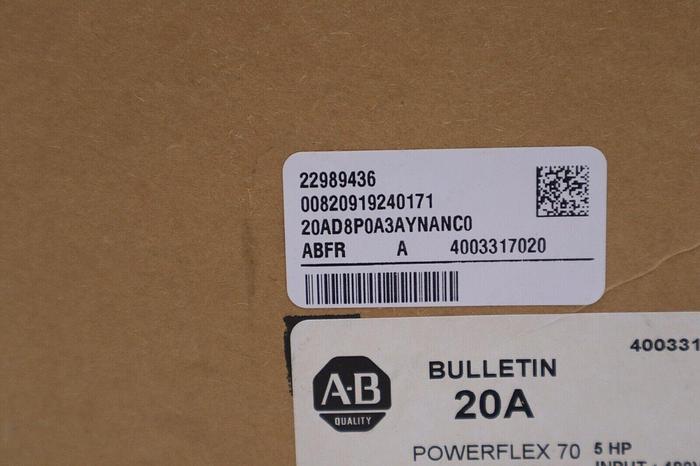 NEW Allen-Bradley 20AD8P0A3AYNANC0 SER A Powerflex AC Drive 5 HP STOCK 3141