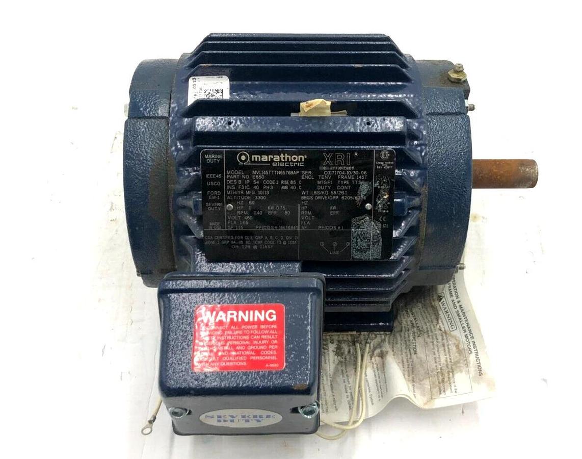 Used MARATHON MOTORS 145TTTN16576 3-PHASE SEVERE DUTY MOTOR 2 HP 145T FRAME S-145