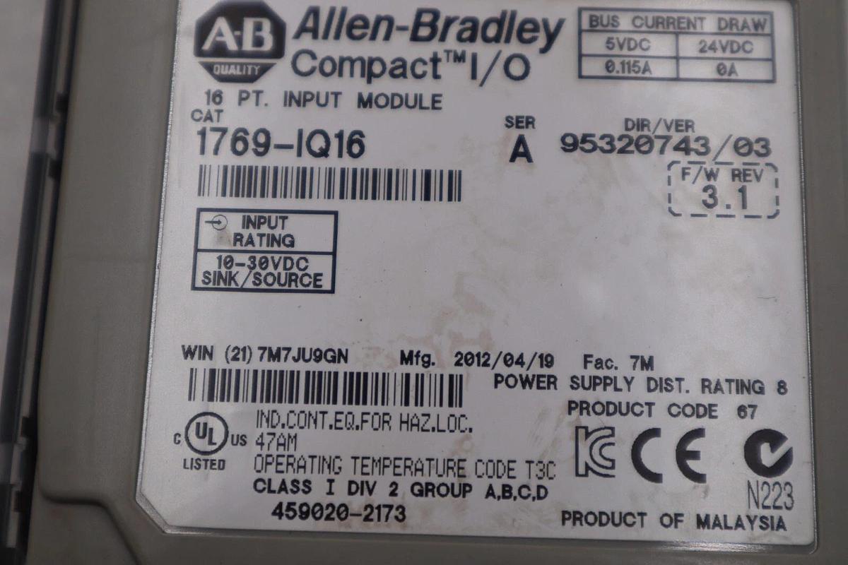 Used 1769-IQ16 ALLEN BRADLEY INPUT MODULE SERIES A STOCK K-37-A