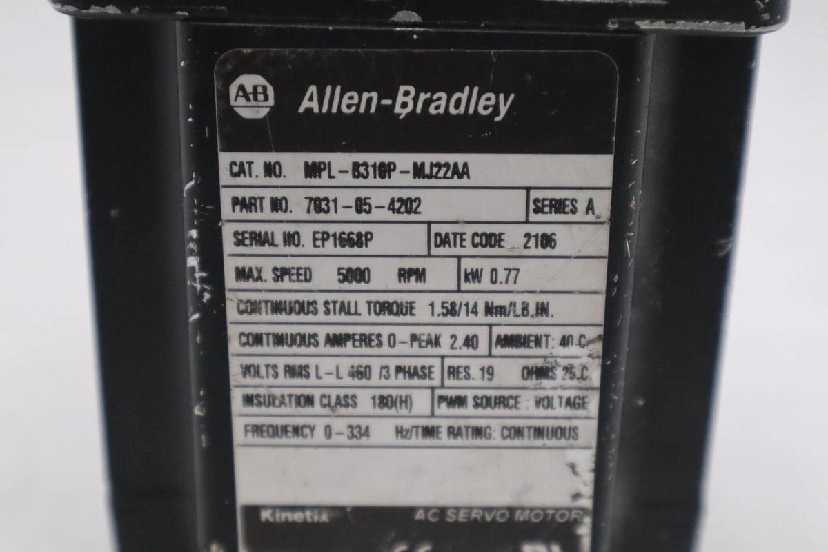 Used Allen Bradley MPL-B310P-MJ22AA Servo Motor 5000 Rpm 460 Volts STOCK 529-B