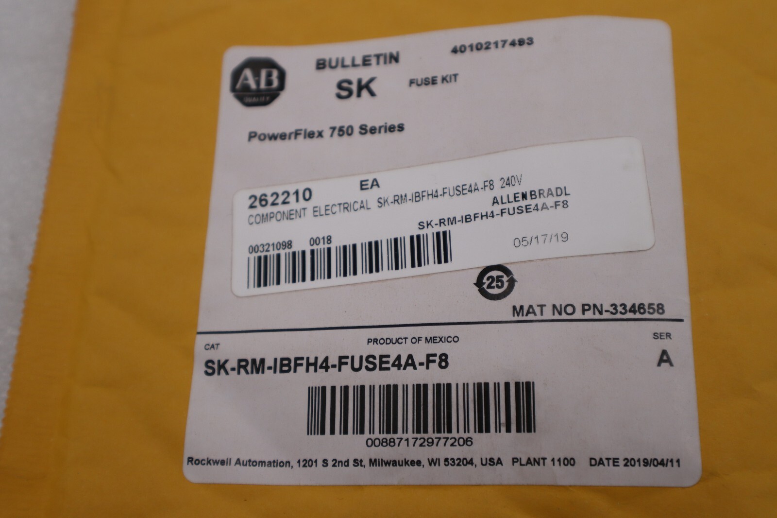 ALLEN BRADLEY NEW PowerFlex 750 Fuse Kit SK-RM-IBFH4-FUSE4A-F8 STOCK G837A