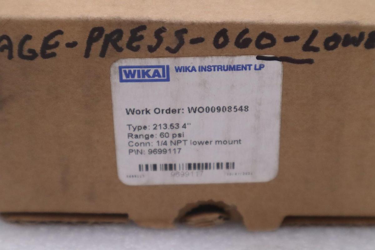 Wika 213.53 4" 60 PSI Range Gauge 1/4"NPT Lower Mount - NEW IN BOX - G1374