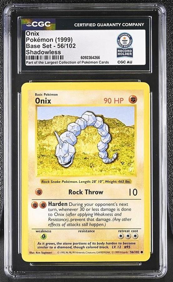 Used 1999 POKEMON BASE SET SHADOWLESS #56 ONIX CGC WORLD RECORD 1/1 SLAB