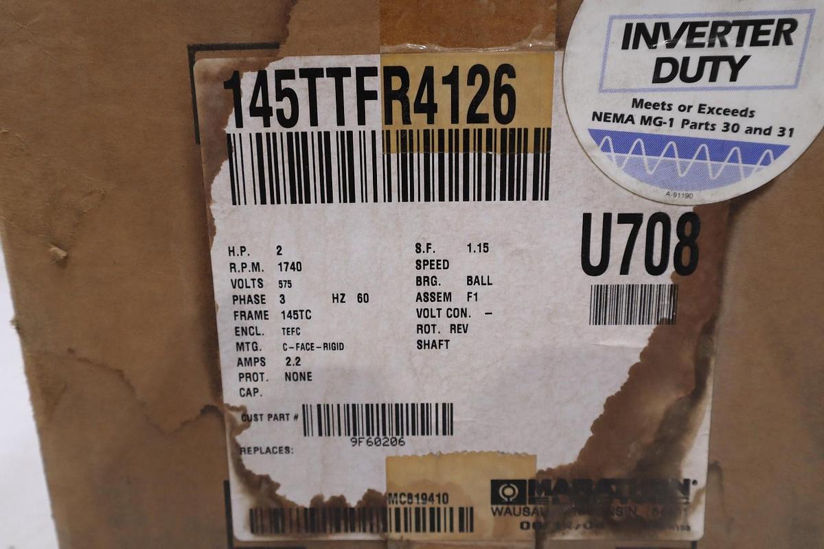 MARATHON ELECTRIC U708 145TTFR4126 2 Hp 575, 3 PH, 145TC FR - STOCK GF196A