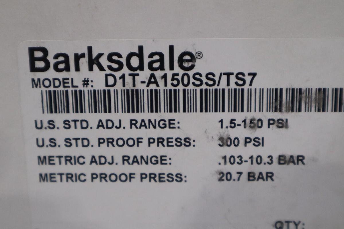 NEW BARKSDALE D1T-A150SS/TS7 Diaphragm Mechanical Pressure Switch STOCK G114