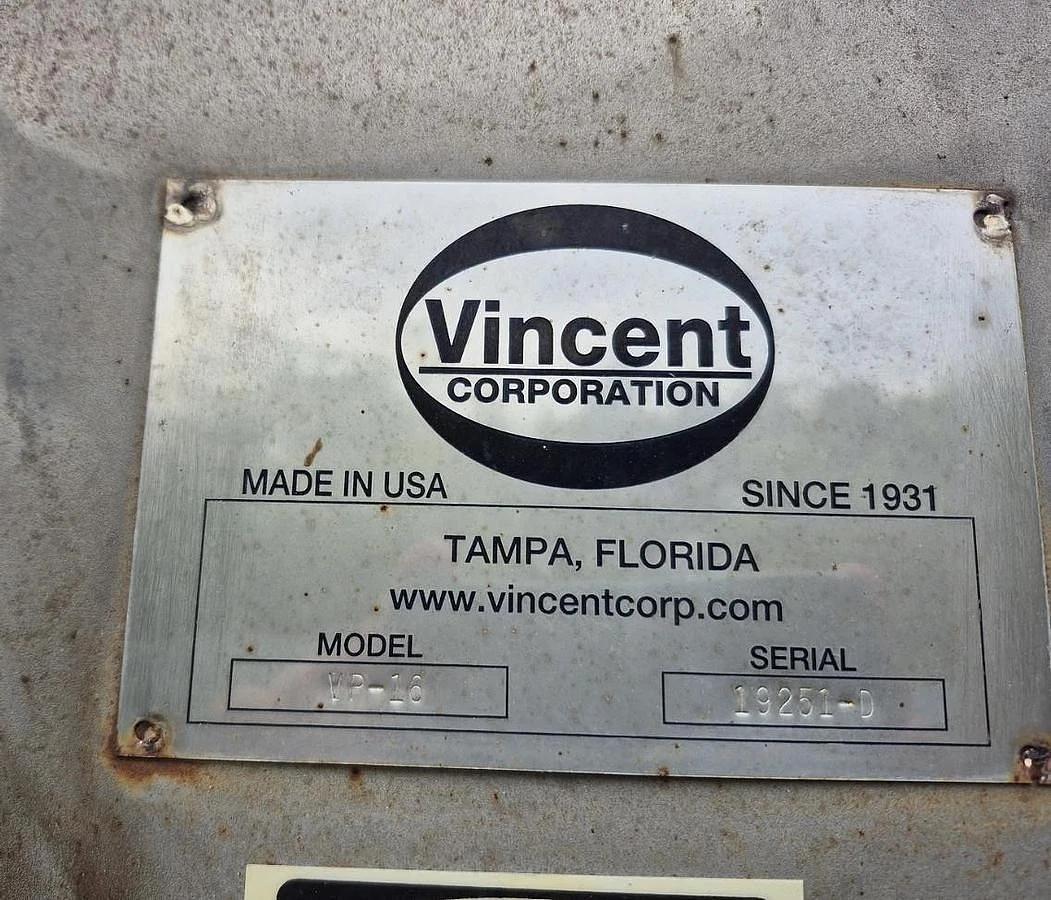 Used VINCENT CORPORATION MODEL VP-16 STAINLESS STEEL SCREW PRESS MANUFACTURED 2019