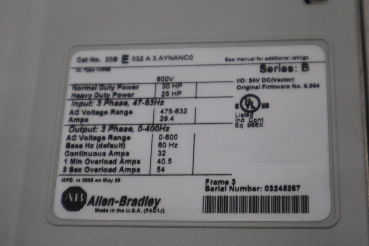 Used 30HP 20BE032A3AYNANC0 PowerFlex 70 Allen Bradley Drive VFD Stock GF599