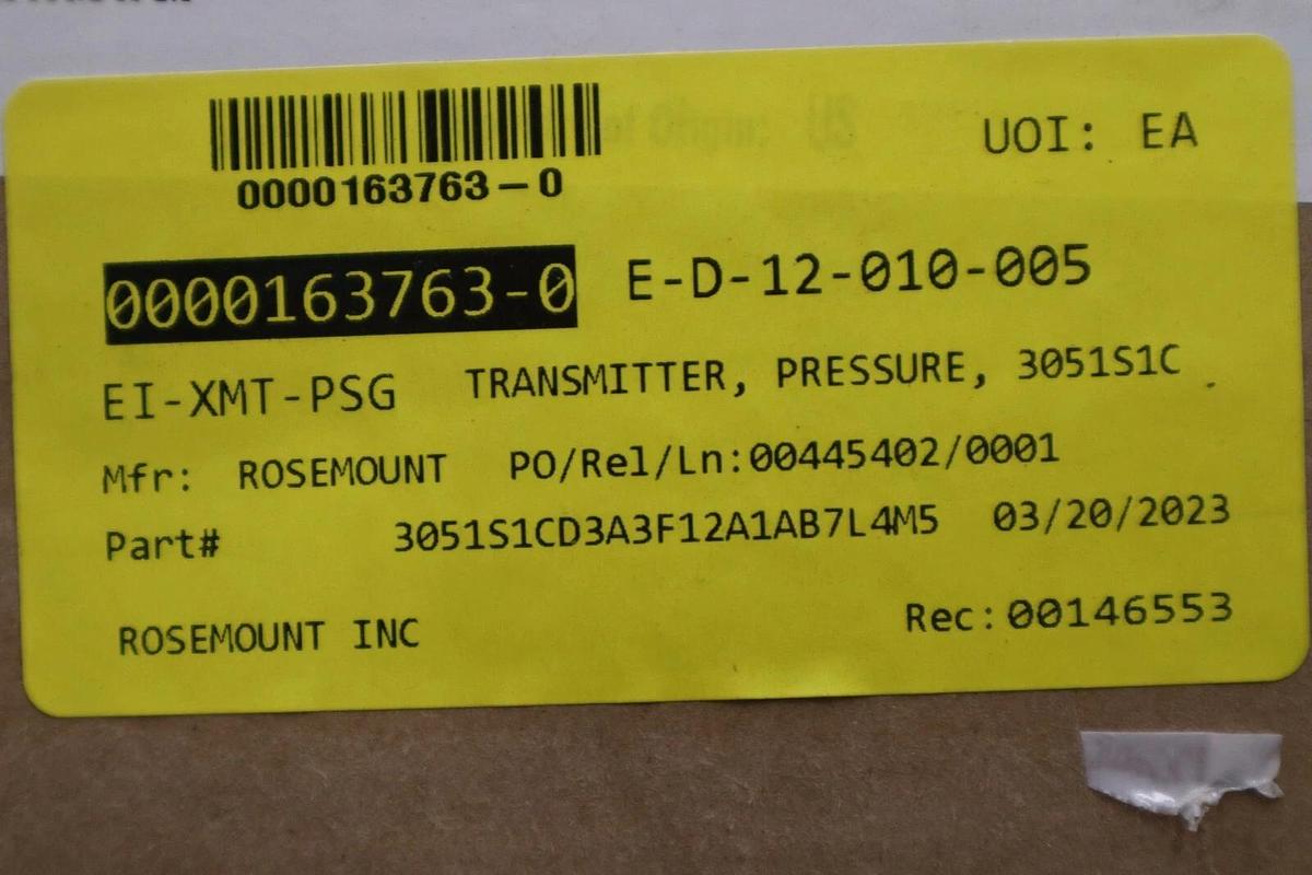 Used EMERSON 3051S1CD3A3F12A1AB7L4M5 / 3051S TRANSMITTER ROSEMOUNT NEW IN BOX #G92A