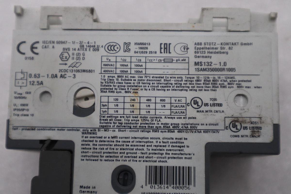 Used ABB MS132-1.0 - 1SAM350000R1005 - Manual Motor Starter STOCK H1124A