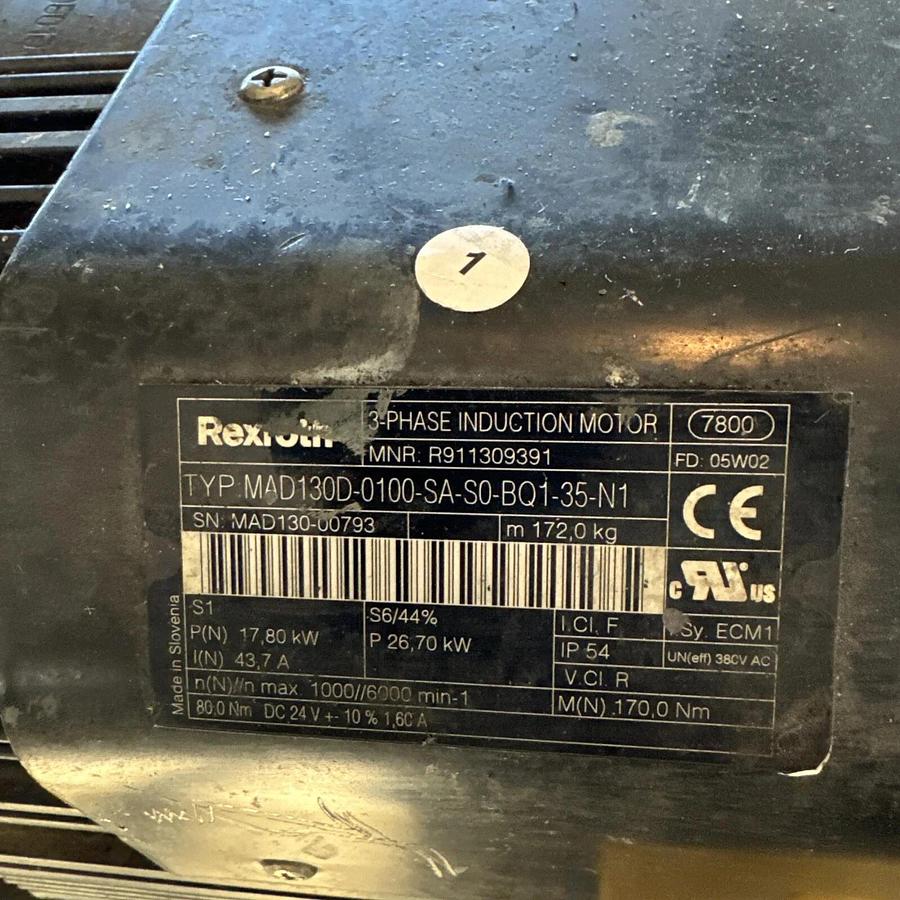 Used Rexroth R911309391 Servo Induction Motor MAD130D-0100-SA-S0-BQ1-35-N1 #HP109
