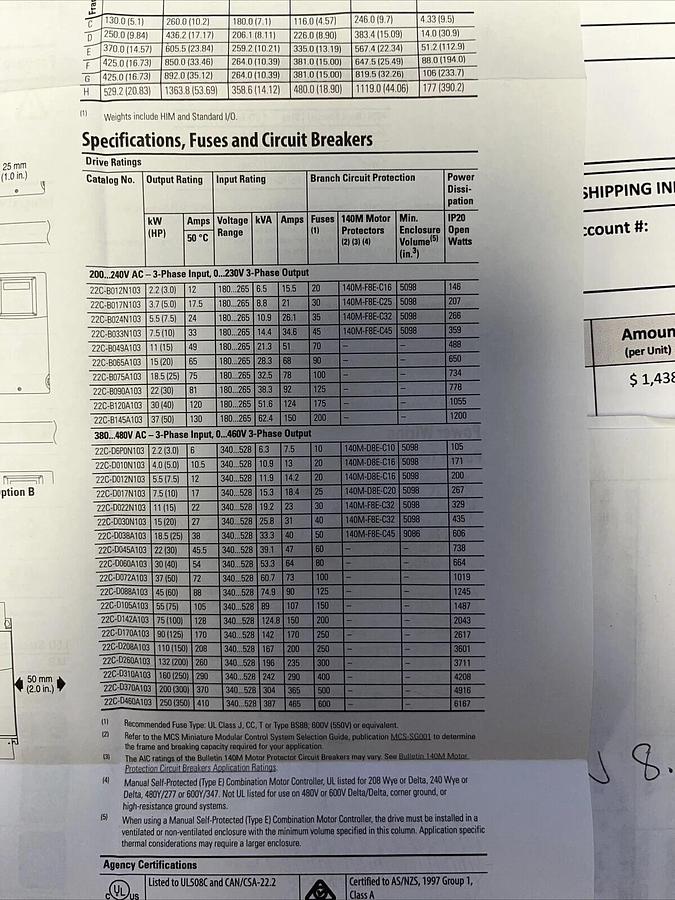 Used NEW ALLEN BRADLEY POWERFLEX 400 DRIVE 200 HP DRIVE 22C-D260A103 STOCK S-230