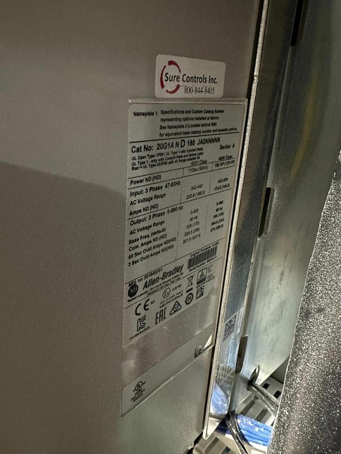 Used ALLEN BRADLEY 150 HP DRIVE CABINET 20G1AND186JA0NNNNN W/ BONITRON REGENS #S441