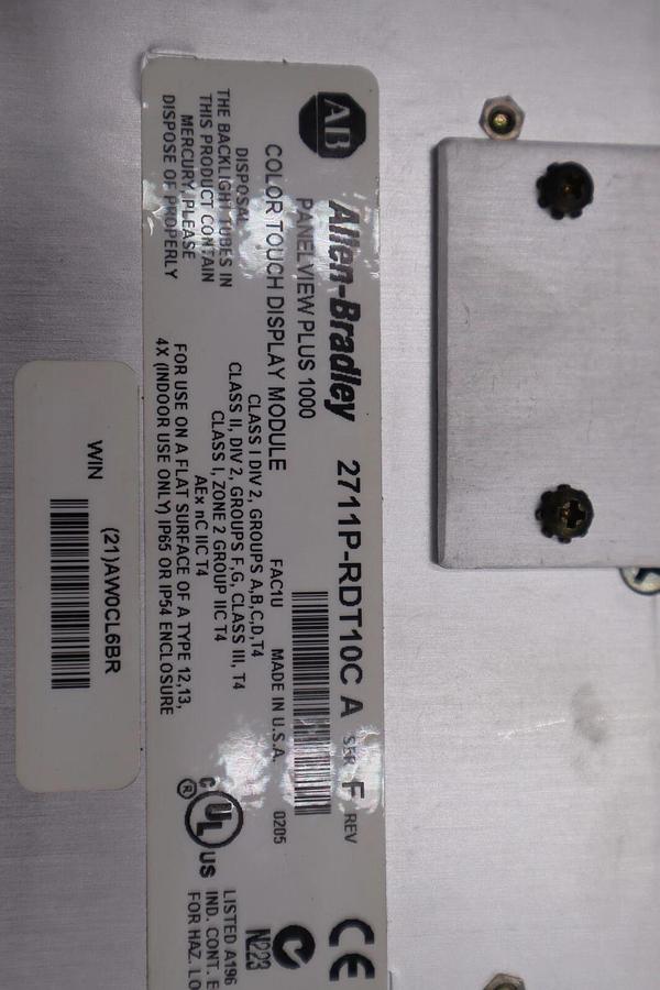 Used ALLEN BRADLEY 2711P-T10C6B1 SER A PANELVIEW PLUS 1000 COLOR DISPLAY STOCK 1893