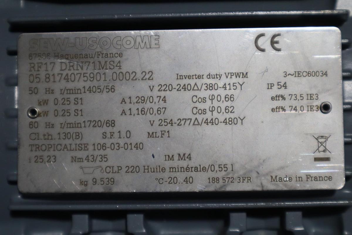 Used Sew Eurodrive RF17 DRN71MS4 Gearmotor - STOCK SGF76