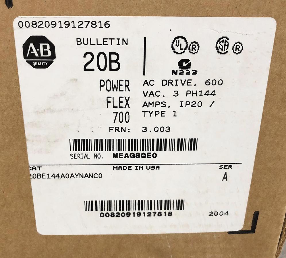 NEW ALLEN BRADLEY AB PowerFlex 700 20BE144A0AYNANC0 150HP 600V WITH BRAKE #S-391