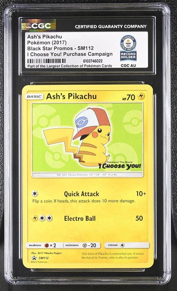 Used Ash's Pikachu SM112 Sun & Moon Black Star Promo I CHOOSE YOU! CGC WORLD RECORD