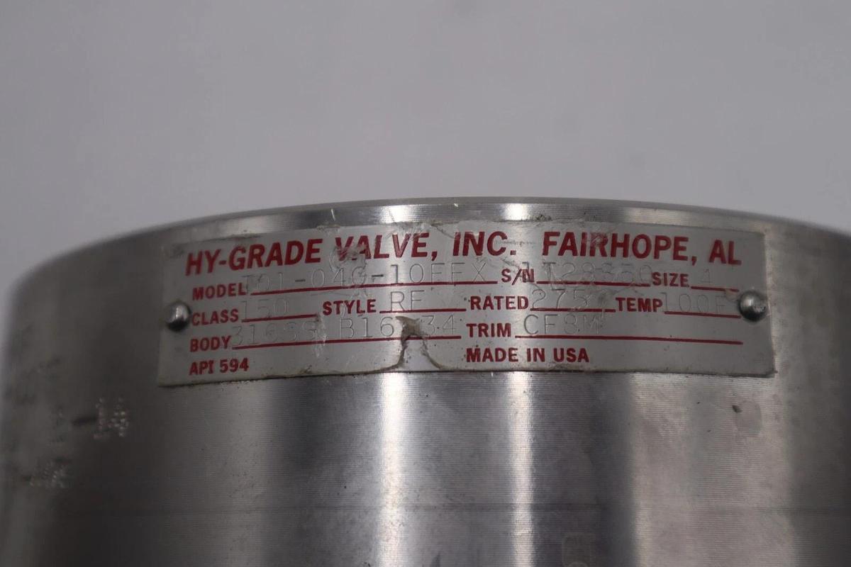 Used Hy-Grade Valve Inc Stainless Steel T01-040-10FFX SN/T28850 Class 150 SIZE 4#2568
