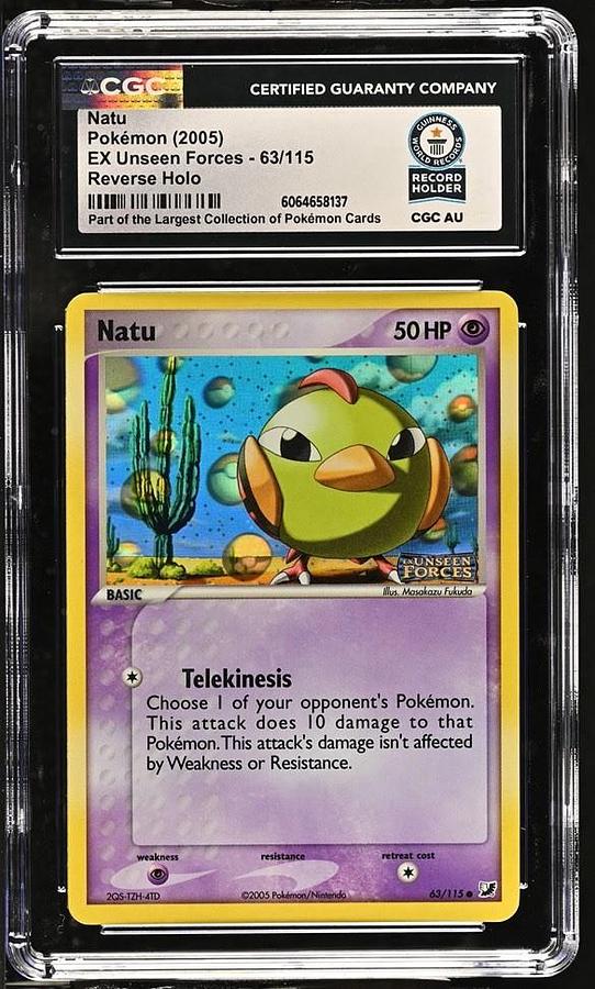 Used Pokémon Natu 63/115 EX Unseen Forces Reverse Holo Stamped 2005 CGC WORLD RECORD