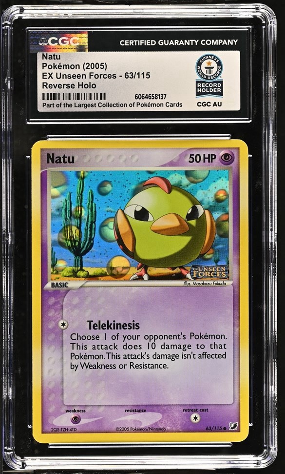 Used Pokémon Natu 63/115 EX Unseen Forces Reverse Holo Stamped 2005 CGC WORLD RECORD