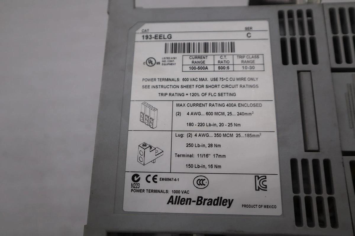 Used ALLEN BRADLEY 193-EELG OVERLOAD RELAY - STOCK 3730CC