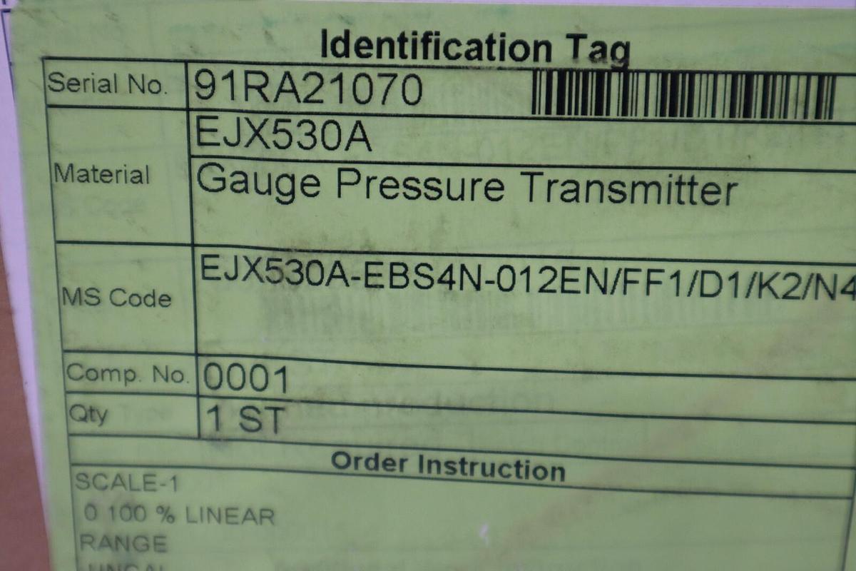 NEW YOKOGAWA EJX530A-EBS4N-012EN/FF1/D1/K2/N4 PRESSURE TRANSMITTER STOCK G100