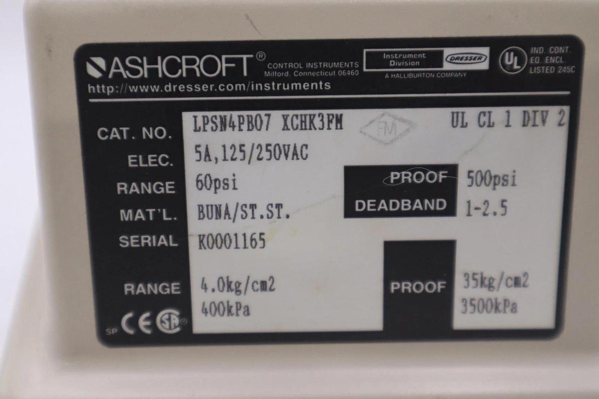 NEW ASHCROFT LPSN4PB07 XCHK3FM Pressure Switch 5A 125/250VAC STOCK H1249