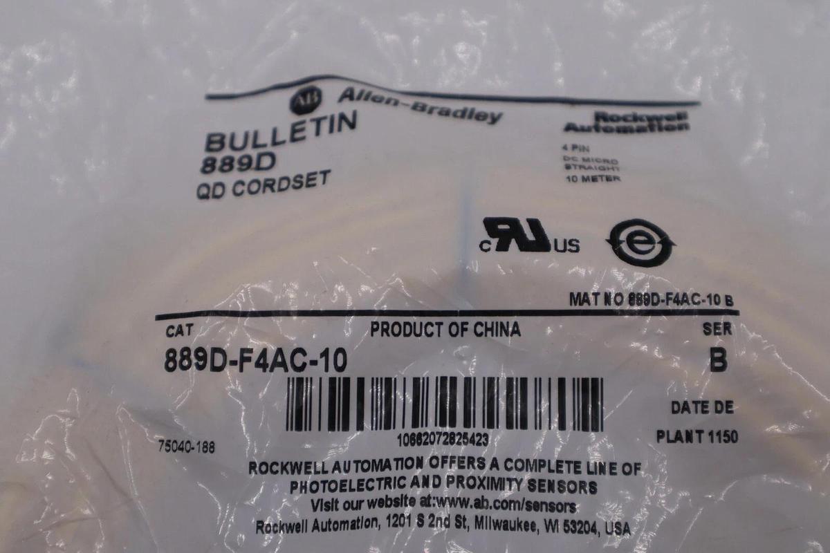 Used NEW Allen Bradley 889D-F4AC-10 Ser B QD Cordset 10m Long 4-Pin STOCK G809A