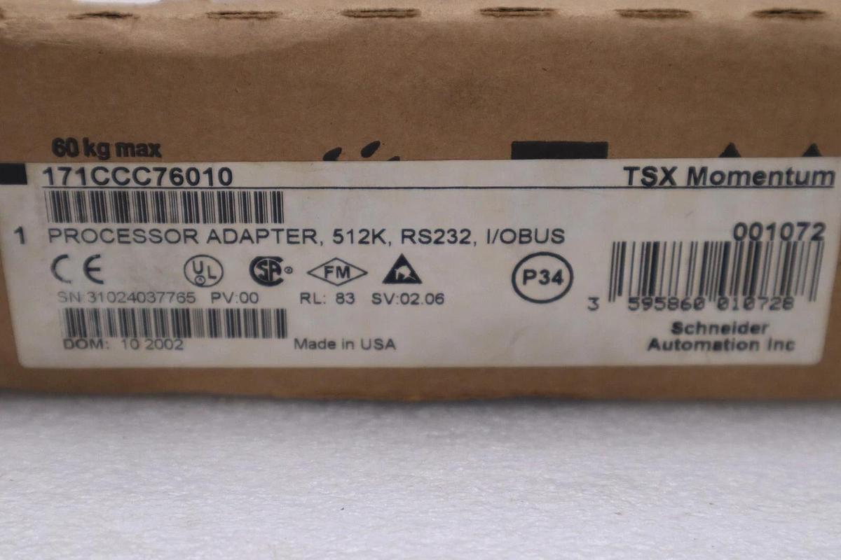 NEW Modicon Momentum 171CCC76010 Processor Adapter, 512K, RS232, I/O Bus