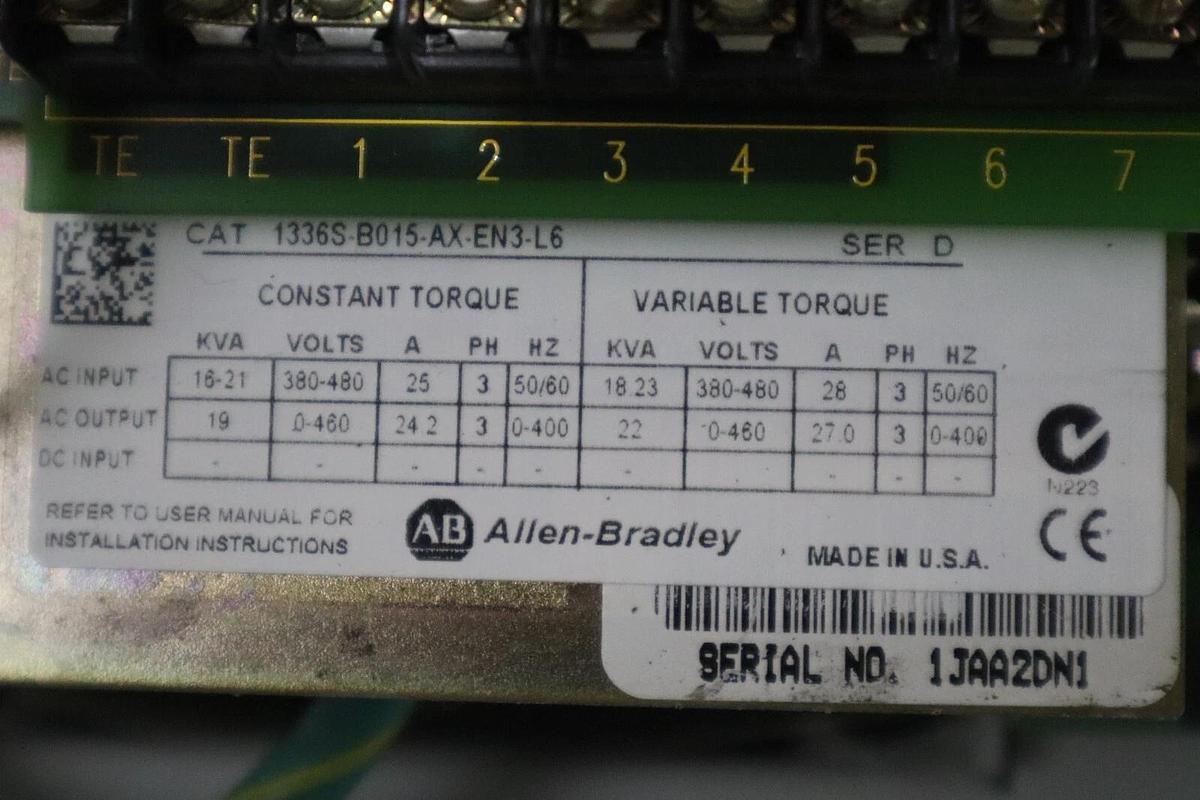 Used Allen Bradley Drive Enclosure 1336S-B015-AF-EN5 W/ 1336S DRIVE COMPONENTS S-634